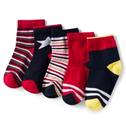 Cutewalk by Babyhug Ankle Length Anti Bacterial Socks With Stripes Pack Of 5 - Multicolour-image-71