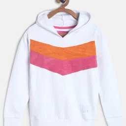 Tales & Stories Cotton Knit Full Sleeves Colour Blocked Hooded Light Winter Sweatshirt - White-picture-14