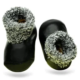 The Little Lookers Leather Knit Fur Detailed Sock Shoes - Black-picture-26