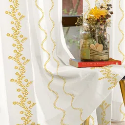urban space White & Yellow Embroidered Long Door Curtain image 3