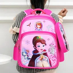 SYGA Kids School Bag Cute Cartoon Design Large Backpack With Pencil Case Suitable for Primary School Student- Height 16.53inch (Red Sofia) image 2