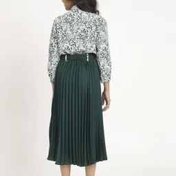 OTABU Print Puff Sleeve Applique A-Line Midi Dress image 4