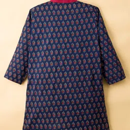 Exclusive from Jaipur Cotton Woven Full Sleeves Kurta Pyjama Set With Floral Print - Navy Blue image 3