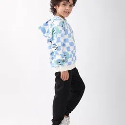 Anthrilo Fleece Knit Full Sleeves Self Checked Hoodie With Joggers Set - Off White & Black image 4