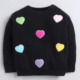 NAVKIYA G Fleece Knit Full Sleeves Heart Patch Detailed Back Printed Light Winter Sweatshirt - Black image 4