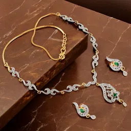 LUCKY JEWELLERY 18KT Gold-Plated American Diamond Studded Jewellery Set-picture-29