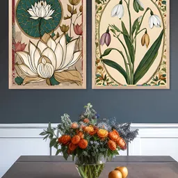 Kotart Brown & Green 2 Pieces Floral And Botanical Printed Wooden Wall Arts image 2