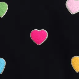 NAVKIYA G Fleece Knit Full Sleeves Heart Patch Detailed Back Printed Light Winter Sweatshirt - Black image 5