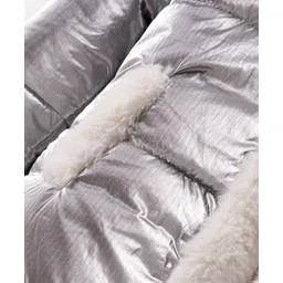 Babyhug Knit Full Sleeves Solid Hooded Padded Jacket With Fur Detailing - Silver image 5