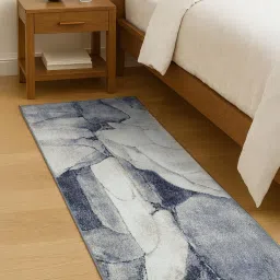 OBSESSIONS Machine Made Abstract Bedside Runner - Blue (2.5 x 5 Feet) image 1