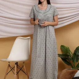 Sweet Dreams Women Printed Night Dress Grey-image-27