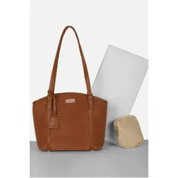 Van Heusen Women Casual Brown Solid Handbag with Pouch-image-84