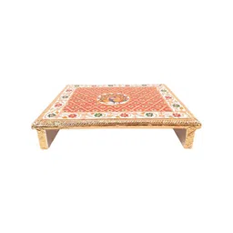 apka mart Red and White Wooden Meenakari Pooja Chowki Bajot image 3