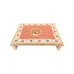 apka mart Red and White Wooden Meenakari Pooja Chowki Bajot image 5