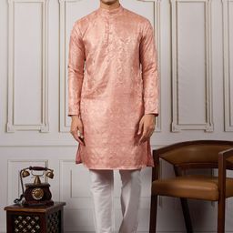 House of Pataudi Floral Woven Design Straight Kurta & Trousers-picture-33