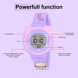 EWWE Unisex Kids Printed Dial & Straps Digital Multi Function Watch 2206 Cat-Purple image 4