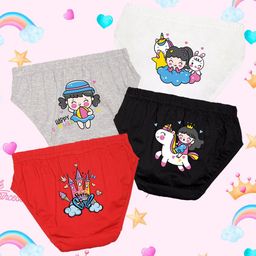 NUSYL Pack Of 4 Printed Mid-Rise Cotton Girls Panties-picture-34