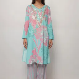 Toscee Women Floral Printed Regular Sequinned Pure Cotton Kurta with Palazzos-picture-12