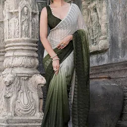 GHAN SALS R_JATIN Ombre Dyed Baluchari Saree with Blouse Piece image 3