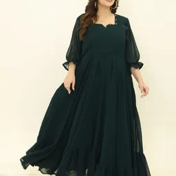 Swadeshi Shringaar Women V-Neck Gown Maxi Dress image 1