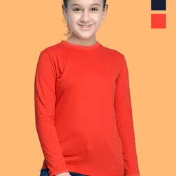 NUSYL Girls Pack Of 2 Solid Round Neck Cotton T-shirts-picture-17