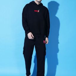 GRIFFEL Men Typography Printed Mid-Rise Hooded Tracksuits-picture-9