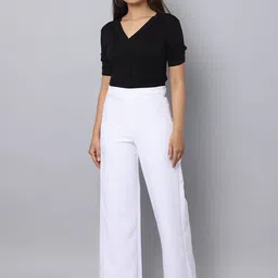 URBAN POCHE Women Relaxed Straight Fit High-Rise Trousers-image-7