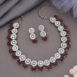 DIVASTRI Set Of 2 Gold-Plated & Silver-Plated American Diamond-Studded Jewellery Set image 1