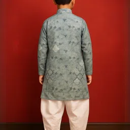 NFC CREATION Boys Blue Cotton Blend Printed Kurta & Patiyala Se image 2