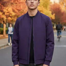 Mast & Harbour Men Stand Collar Solid Bomber Jacket-picture-17