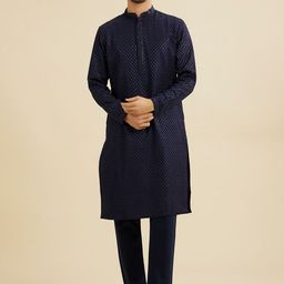Manyavar Floral Embroidered Mandarin Collar Sequinned Straight Kurta With Pyjamas-picture-8