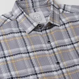 VASTRADO Men Fossil Grey Diamond Jacquard Checkered Shirt image 3