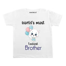 KNITROOT Half Sleeves Most Luckiest Brother Print Tee - White-picture-25