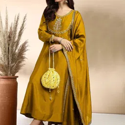 all about you Women Ethnic Motifs Embroidered Panelled Thread Work Kurta with Trousers & With Dupatta image 2