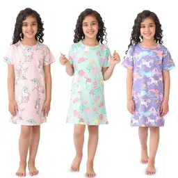 Anthrilo Girl Pack Of 3 Unicorn Star, Ice cream and Unicorn Planet Night Dress image 5
