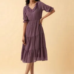 all about you Puff Sleeve Ruffled Crepe A-Line Midi Dress image 2
