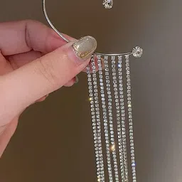 Zaphariq Silver-Plated Cubic Zirconia Studded Contemporary Shaped Korean Ear Cuff-picture-27