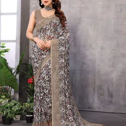 Nirmohi Fashion Floral Print Pure Georgette Saree-image-40