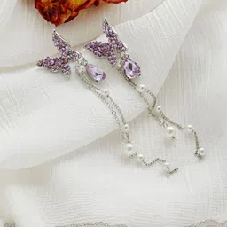 Vembley Silver-Plated Alloy Cubic Zirconia Drop Earrings image 2