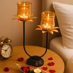 MARKET99 Gold-Toned 2-Votive U T-Lite Candle Holder image 3