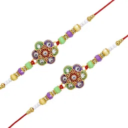MEIRA JEWELLERY Set Of 2 Artificial Stones Studded & Beaded Thread Rakhis image 4