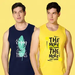 WOOSTRO Men Pack of 2 Typography Printed Round Neck Cotton Slim Fit Sports T-shirts image 4