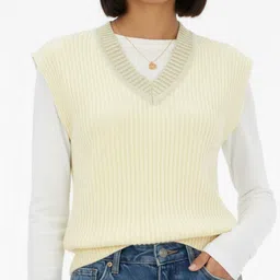 glitchez Contrast V-Neck Ribbed Sweater Vest image 3