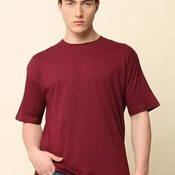 Mast & Harbour Maroon Drop-Shoulder Sleeves Anti Odour Pure Cotton Oversized Tshirt-picture-47