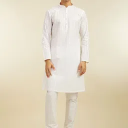 Diwas by Manyavar Striped Woven Design Mandarin Collar Cotton Straight Kurta image 1