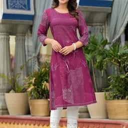 Juniper Floral Printed Round Neck Three Quarter Sleeves A-Line Kurta image 5