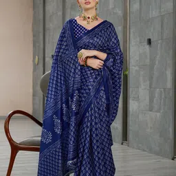 KAYOMMI Women Ajrak Pure Silk Saree With Blouse Piece-picture-14