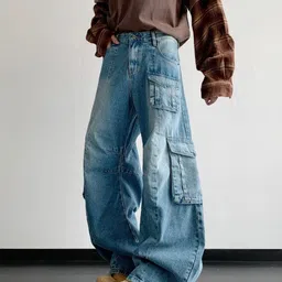 StyleCast Men Mid-Rise Light Fade Denim Baggy Cargo Style Jeans image 3