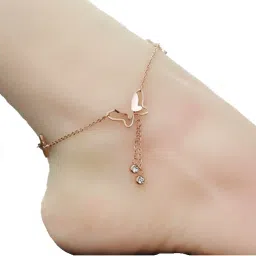 Fabula Rose Gold Tone Butterfly Motif Minimal Anklet(Single Piece)-picture-12