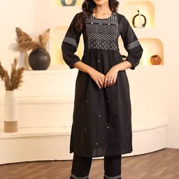Aralia Women Floral Embroidered Regular Thread Work Pure Cotton Kurta with Trousers-picture-29
